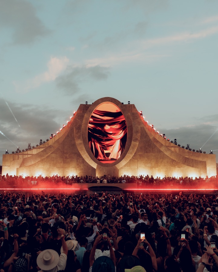Festival stage with dramatic lighting